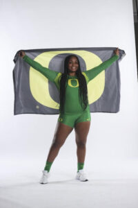 Simarah Oregon Duck uniform with a flag