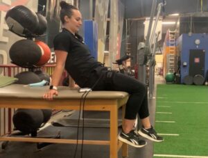 Jane doing BFR knee extension