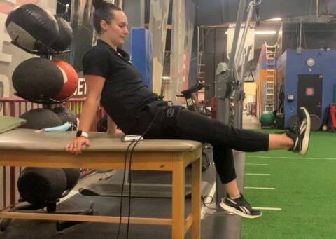 Jane doing BFR knee extension